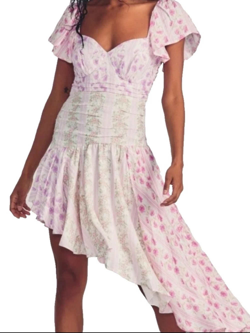 LoveShackFancy Irvine Dress In Pastel Clouds Floral Asymmetric Dress Size 8 NWT